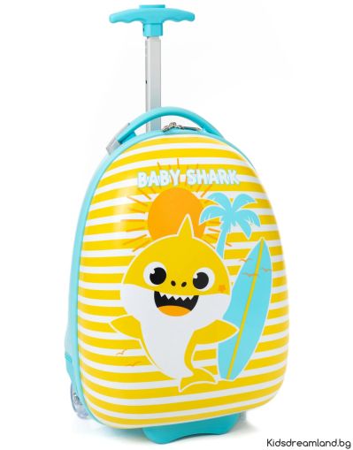 Детски синьо-жълт куфар, Baby Shark, 45 см x 30 см x 22 см