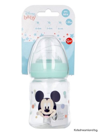 Шише с широко гърло, силиконов биберон, 3 позиции Mickey Mouse