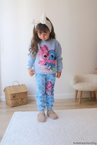 Детски комплект момиче дълъг ръкав Lilo & Stitch , Син 