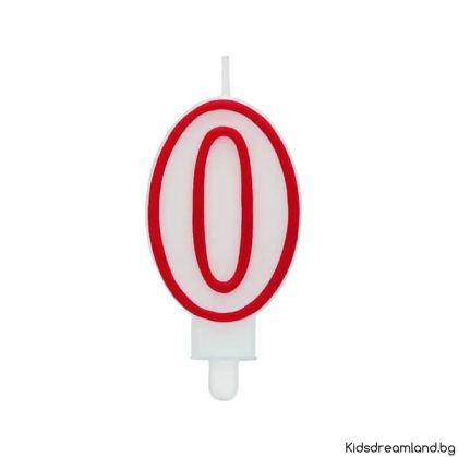 Свещ за рожден ден цифра 0, червена