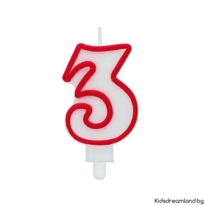 Свещ за рожден ден цифра 3, червена