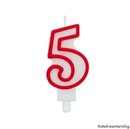 Свещ за рожден ден цифра 5, червена