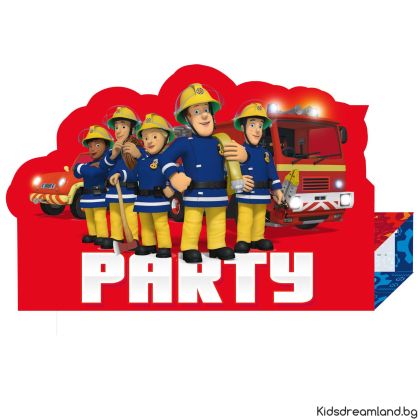 Покани за стендъп парти с пожарникаря Сам - пакет от 8 броя