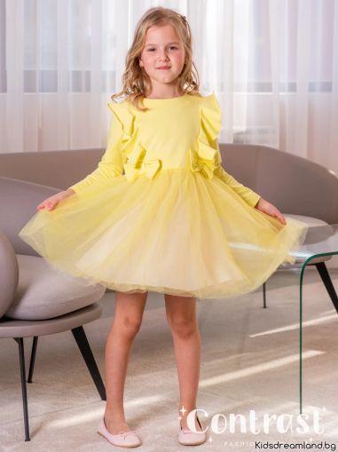 Рокличка с къдри и тюл в жълто