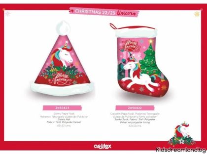 Коледен коплект от 2 части чорап и шапка, Еднорог, 42 см