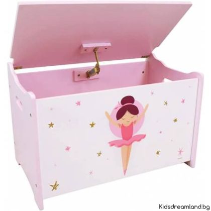  Кутия за играчки балерина, Дървена за деца, В. 40 X Ш. 58 X Д. 36 Cm