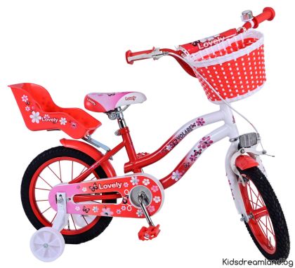 Детски велосипед Volare Lovely - за момичета - 14 инча - червено-бял