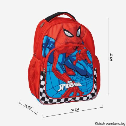 Ученическа раница Spider-Man, 2 ципа, 42 х 32 х 15 см, Червен/Син