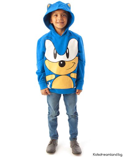 Детски Суичър Sonic the Hedgehog – Син, с Качулка, 100% Памук