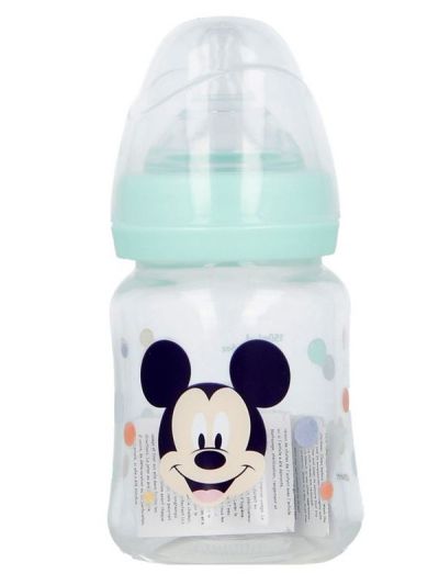 Шише с широко гърло, силиконов биберон, 3 позиции Mickey Mouse
