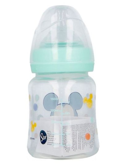 Шише с широко гърло, силиконов биберон, 3 позиции Mickey Mouse