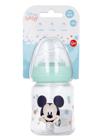 Шише с широко гърло, силиконов биберон, 3 позиции Mickey Mouse