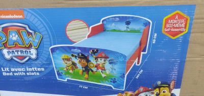 Детско легло, Paw Patrol, 140 x 70 см с ламелна рамка без матрак, МДФ дърво,Синьо, 140x70x59 см