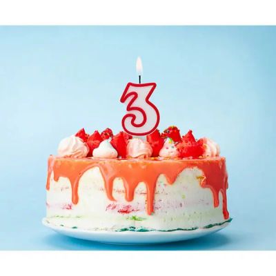 Свещ за рожден ден цифра 3, червена