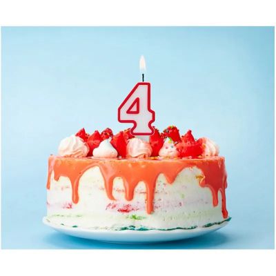 Свещ за рожден ден цифра 4, червена
