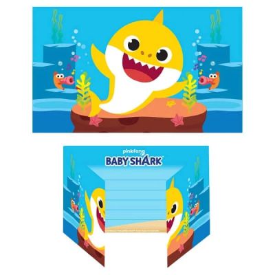 Официално лицензирани покани за парти с Baby Shark - пакет от 8 броя
