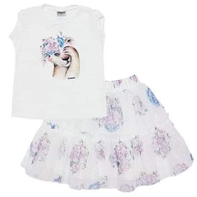 Очарователен официален комплект Contrast с пола и цветя