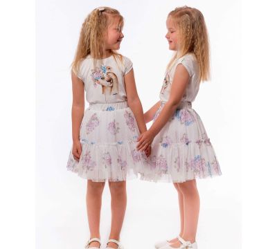 Очарователен официален комплект Contrast с пола и цветя