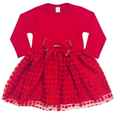 Детска коледна рокля с панделка на Светли 86см червен цвят