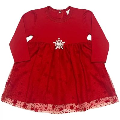 Детска коледна рокля Снежинка на Светли 74 см. червен цвят