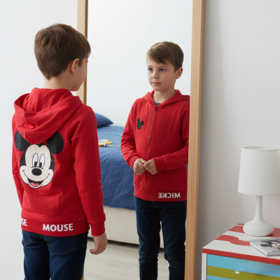 Суичър за Disney Момче Mickey Mouse – Червен, с Качулка и Цип