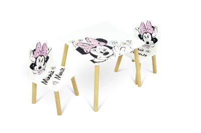 КОМПЛЕКТ ДЪРВЕНА МАСА Minnie Mouse  (50X50X44CM) И 2 СТОЛОВА (26,5X26,5X50CM)