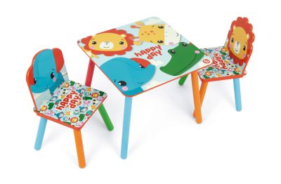 КОМПЛЕКТ ДЪРВЕНА МАСА Fisher Price (50X50X44CM) И 2 СТОЛОВА (26,5X26,5X50CM)