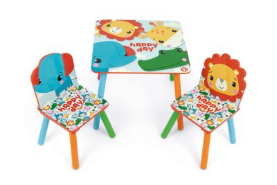КОМПЛЕКТ ДЪРВЕНА МАСА Fisher Price (50X50X44CM) И 2 СТОЛОВА (26,5X26,5X50CM)