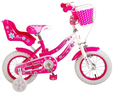 Детски велосипед Volare Lovely - за момичета - 12 инча - розово-бял - с две ръчни спирачки