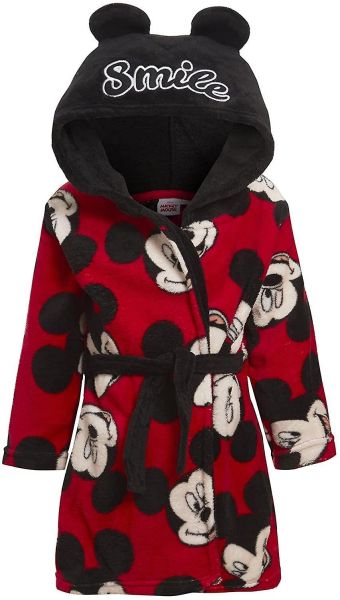 Момчешки халат от коралов полар с качулка и Мики Маус