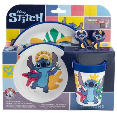 Детски комплект за хранене "Stitch" – 5 части с неплъзгаща се основа